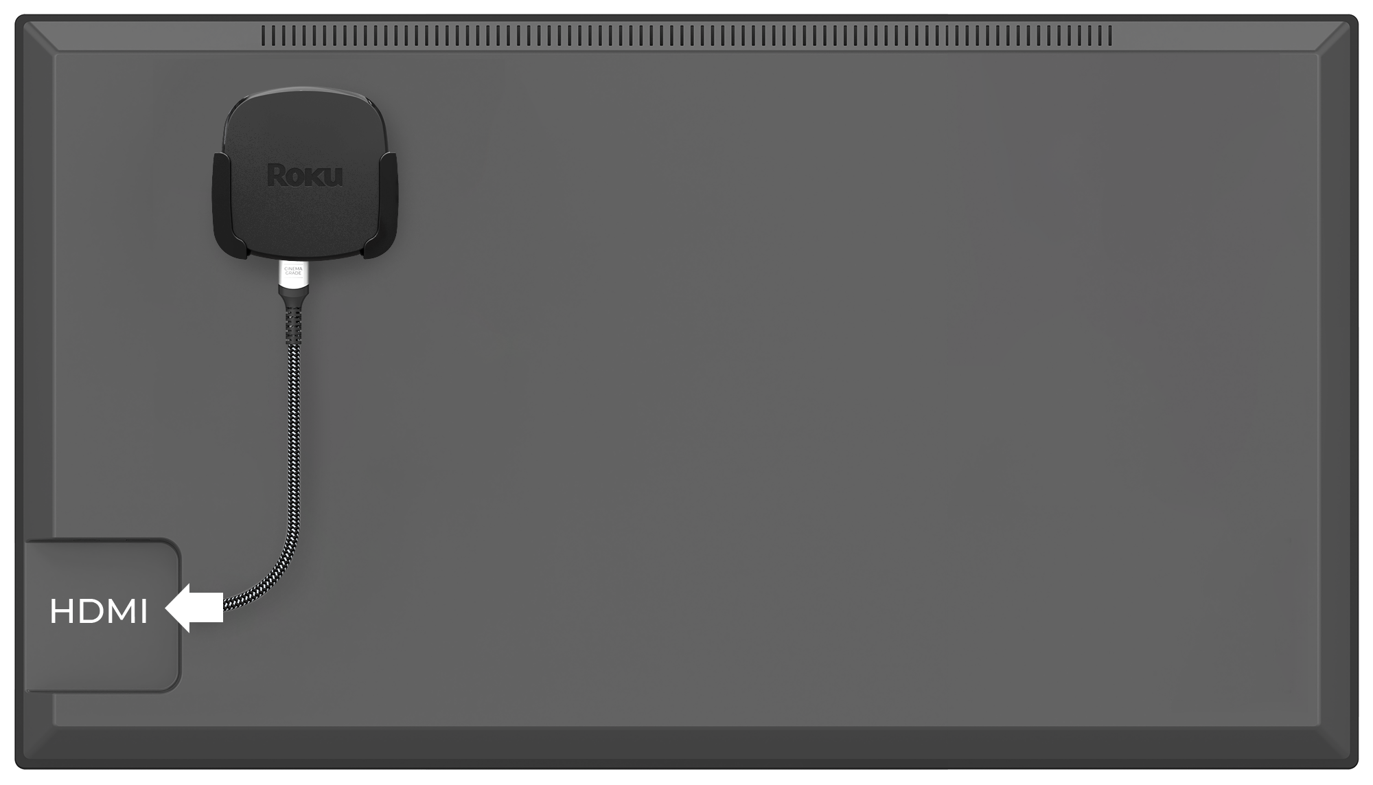 Roku Ultra mounted to the back of a television with ReliaMount